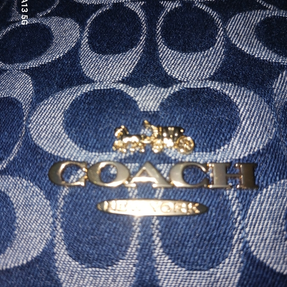 Coach Navy Signature Jacquard Hobo with Tan Strap - Picture 3 of 7